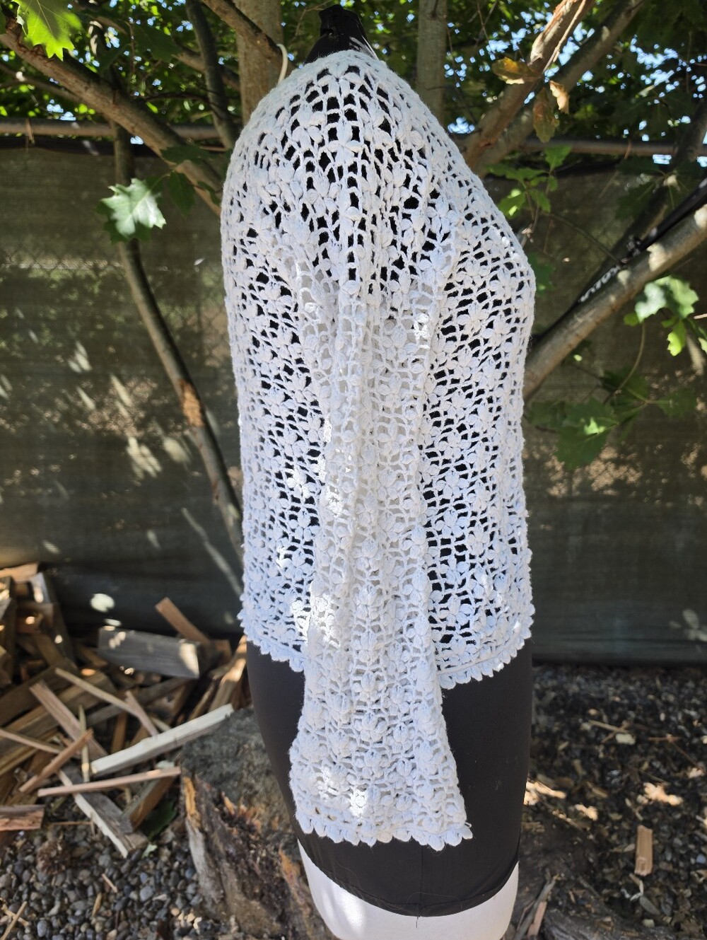 Y2K White Crochet Cardigan Sweater McBling Minimalist Cottagecore Shabby Chic - Picture 3 of 9